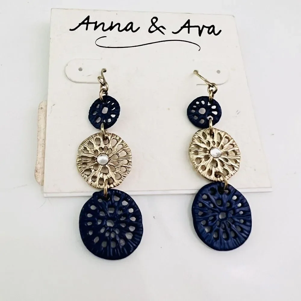 Anna & Ava Earrings Dangle Drop  Circlessilver Blue Tone 4554